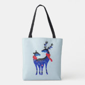 Tote Bag Blue Nordic Christmas Reindeer Pair (Dos)