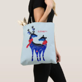 Tote Bag Blue Nordic Christmas Reindeer Pair (De près)