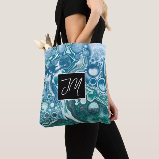 Tote Bag Blue Ocean Bubbles Fluid Art (De près)