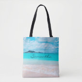 Tote Bag Blue Ocean Hawaii Tropical Sandy Beach Nom photo (Devant)