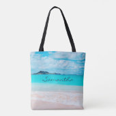 Tote Bag Blue Ocean Hawaii Tropical Sandy Beach Nom photo (Dos)