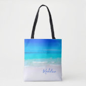 Tote Bag Blue Ocean Sand Beach Scene Personal (Devant)