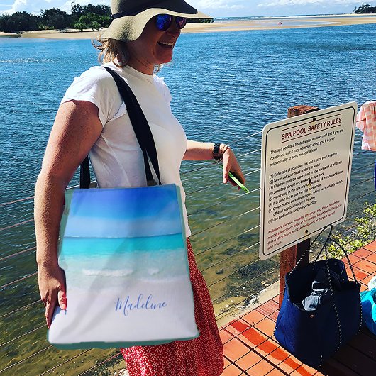Tote Bag Blue Ocean Sand Beach Scene Personal