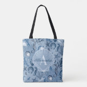 Tote Bag Blue Ocean Sea Life Plage côtière Monogramme (Dos)