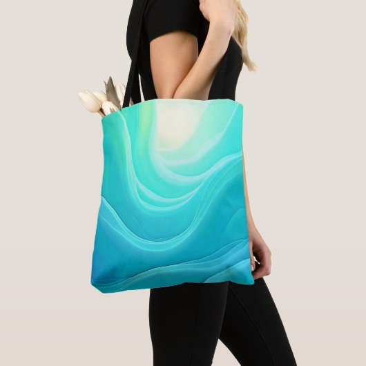 Tote Bag Blue Ocean Serenity Waves Abstrait Design (De près)