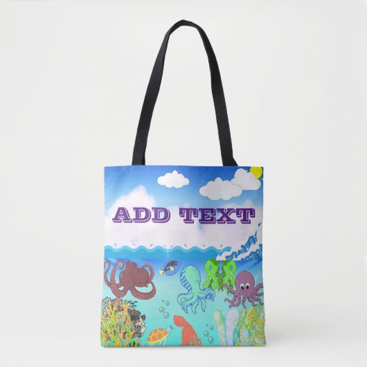Tote Bag Blue Ocean Wave Octopus Coral Garden (Devant)