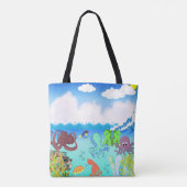 Tote Bag Blue Ocean Wave Octopus Coral Garden (Dos)