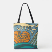 Tote Bag Blue Ocean Waves Nautilus Seashell Motif Nouveau (Dos)