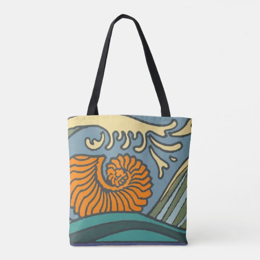 Tote Bag Blue Ocean Waves Nautilus Seashell Motif Nouveau (Dos)
