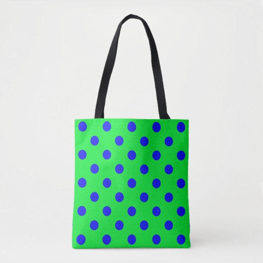 Tote Bag Blue On Green Polka Dots Pattern Design  (Devant)