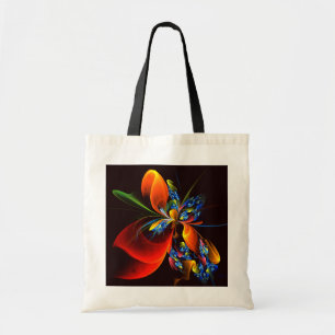 Tote Bag Blue Orange Floral Moderne Art Abstrait Motif #03