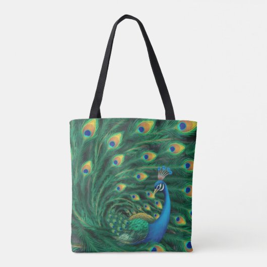 Tote Bag Blue Peacock Bird (Dos)