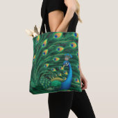 Tote Bag Blue Peacock Bird (De près)