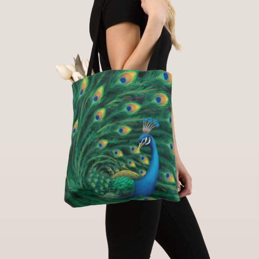 Tote Bag Blue Peacock Bird (De près)