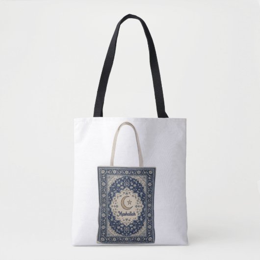 Tote Bag Blue Persian Rug with Mashallah text.  (Devant)