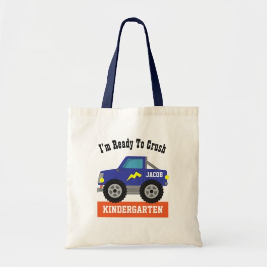 Tote Bag Blue Racing Truck Crush Kindergarten Boys (Devant)