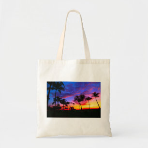 Tote Bag Blue Red Sunset Exotic Hawaiian Beach Palm Trees