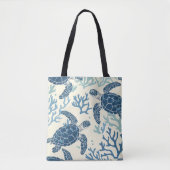 Tote Bag Blue Sea Turtle Reef Art (Devant)
