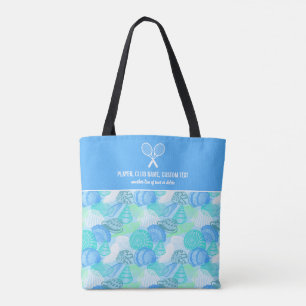 Tote Bag Blue Seashell Beach Imprimer Raquette de tennis pe