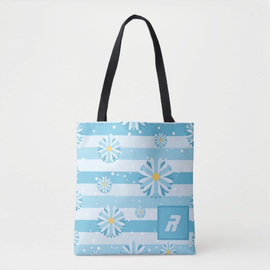 Tote Bag Blue Snowflake Daisies Shopping Fourre-tout (Devant)