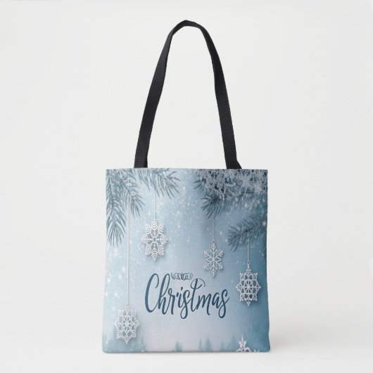 Tote Bag Blue Soft & Calm Christmas Snow Crystal Design- (Devant)