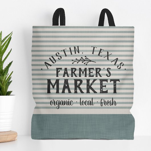 Tote Bag Blue Stripes Custom Farmer's Market