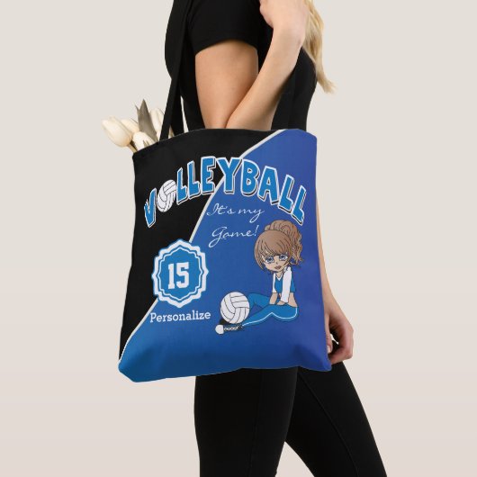 Tote Bag Blue Volleyball Diva Girl (De près)