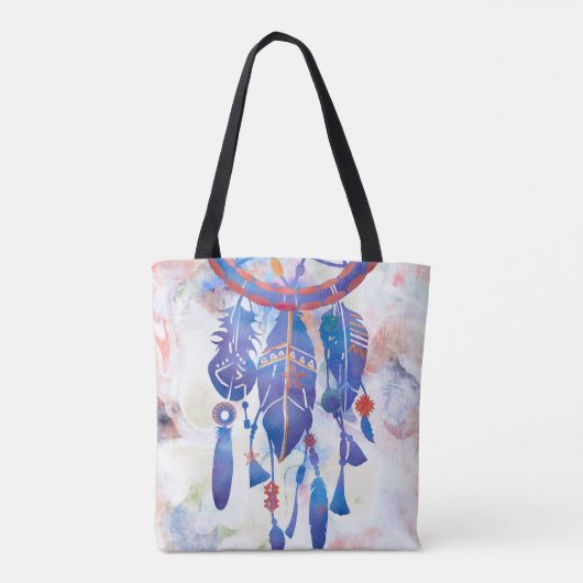 Tote Bag Blue Watercolor Dreamcatcher Modern Boho (Dos)