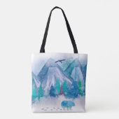 Tote Bag Blue Watercolor Winter Mountain Landscape Art (Dos)