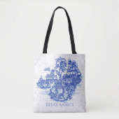 Tote Bag Blue Willow Rabbit Island Whimsical Elegant Amusem (Devant)