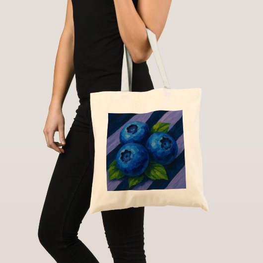 Tote Bag Blueberries avec des rayures de lavande douce et m (Devant (produit))