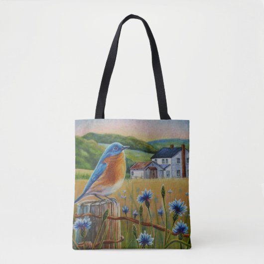 Tote Bag Bluebird Cornflower Été Ferme d'été Aquarelle Art (Devant)