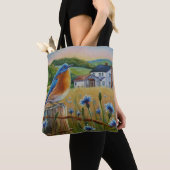 Tote Bag Bluebird Cornflower Été Ferme d'été Aquarelle Art (De près)