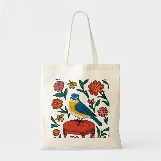 Tote Bag Bluebird rustique sur Pouf dans l'art populaire (Devant)