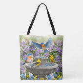Tote Bag Bluebirds Goldfinches et fontaine Birdbath (Dos)
