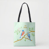 Tote Bag Bluebirds vert pâle (Devant)
