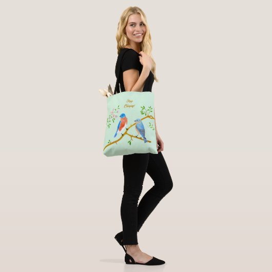 Tote Bag Bluebirds vert pâle (Sur le modèle)