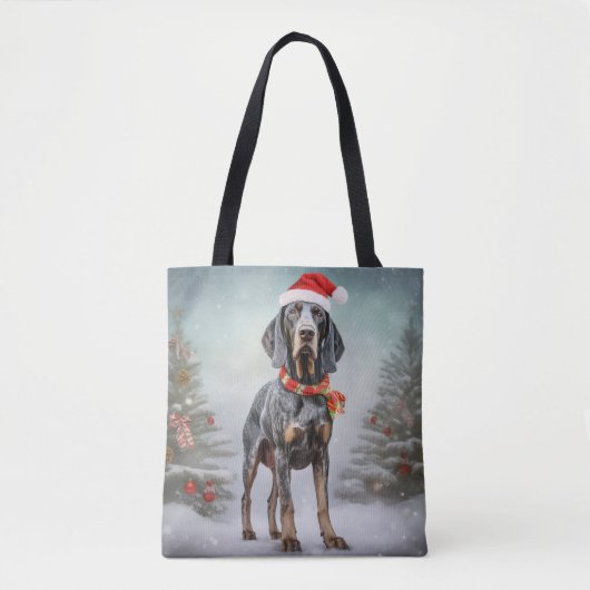 Tote Bag Bluetick Coonhound Dog en Noël de neige (Devant)