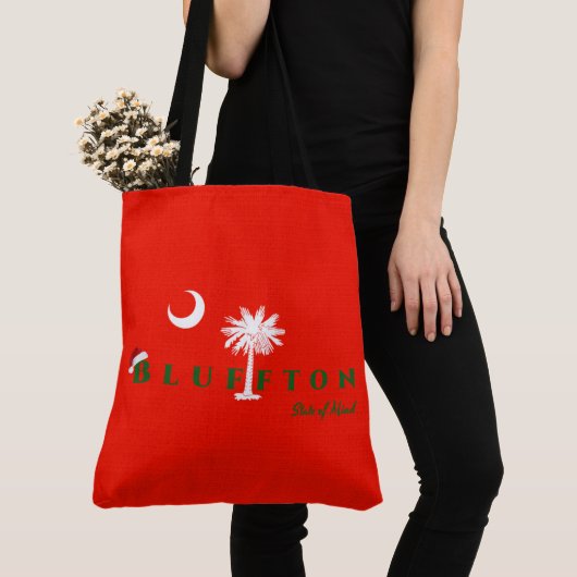 Tote Bag Bluffton État d'esprit Noël Vacances Rouge Vert (De près)