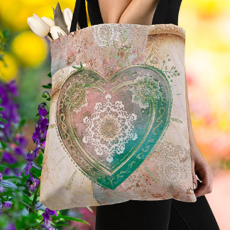 Tote Bag Blush Aqua Baroque Sacred Heart Art