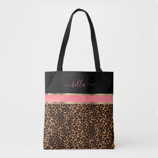 Tote Bag Blush, Floral and Leopard Pattern (Devant)