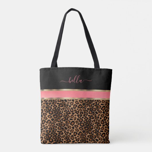 Tote Bag Blush, Floral and Leopard Pattern (Dos)