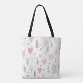 Tote Bag Blush Hearts & Botanical Seamless Pattern (Dos)