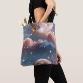 Tote Bag Blush Peach Sky Blue Celestial Moon (De près)
