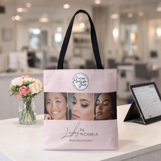 Tote Bag Blush Pink Logo Script Photo Cils Studio 