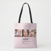 Tote Bag Blush Pink Modern 3 Photo Makeup Studio Logo (Devant)