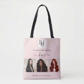 Tote Bag Blush Pink Script 3 Photo Logo QR Hair Extensions (Devant)
