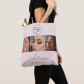 Tote Bag Blush Pink Script Logo Photo Lashes Studio (De près)