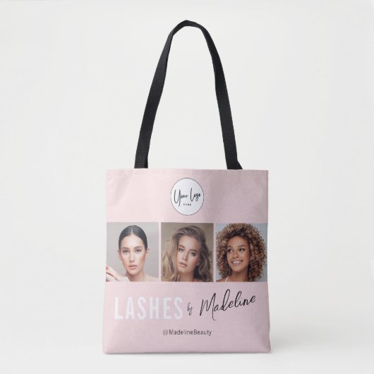 Tote Bag Blush Pink Script Logo Photo Lashes Studio (Devant)