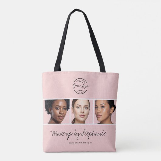 Tote Bag Blush Pink Script Logo Photo Makeup Studio (Dos)